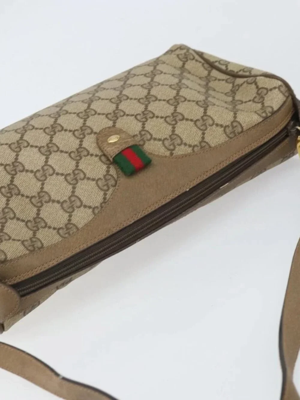 GUCCI GG Supreme Web Sherry Line Bag PVC Beige Gold 89 02 017 Auth 169674 - Picture 7 of 16